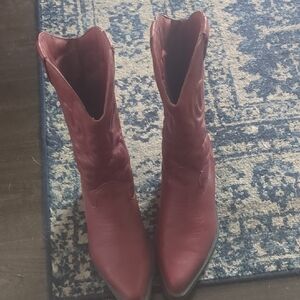 Rampage Red Heeled Boots with V-Shaped Opening